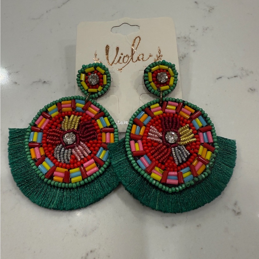 Viola Multicolor Beaded Earrings. NWT.